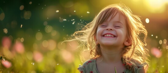 Fototapeta premium Child with an enjoyable expression on a beautiful day in nature, bringing joy to my thoughts.