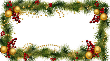 Fototapeta na wymiar Christmas frame with fir branches and berries on white background