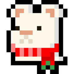 Pixel art polar bear head with red scarf icon