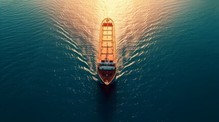 drone view photography of an ship on the middle of sea - obrazy, fototapety, plakaty
