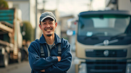 アジア人トラック運転手ドライバー01 - obrazy, fototapety, plakaty