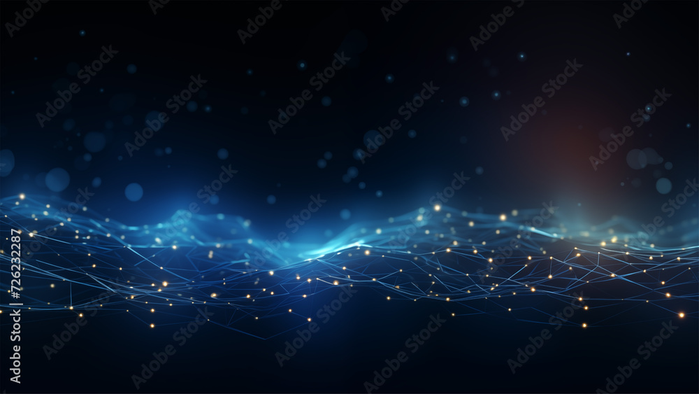 Wall mural abstract dark blue tech background quantum computing network system and electronic global intelligen