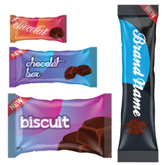 Chocolate bar of candy bar set isolated on white background