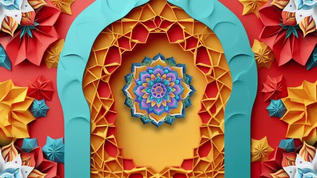 Impeccable 4k footage capturing the beauty of a full-color origami mandala.