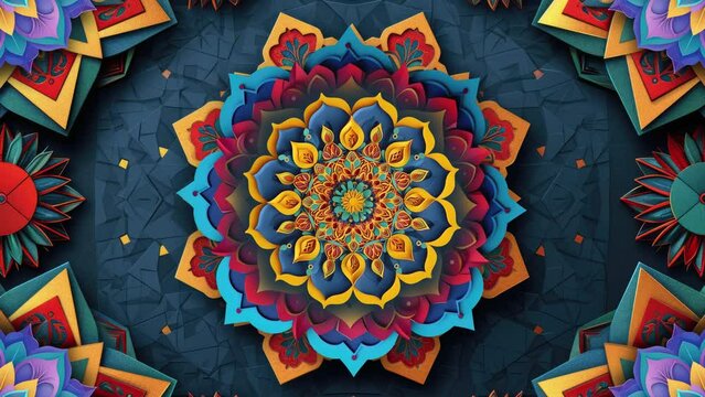 Detailed full-color origami mandala footage for seamless and creative edits.