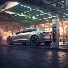 new sustainable way of transport electric car and electric  charger 