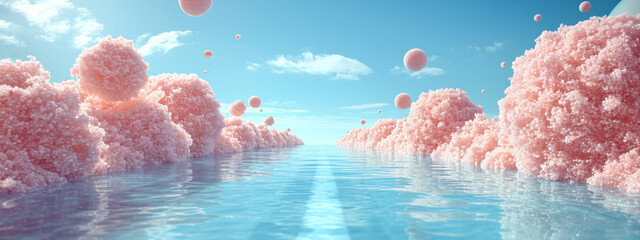 Ethereal Symphony: A Flotilla of Vibrant Balloons Dancing Over the Serene Waters