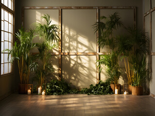 bamboo floor with light green foliage