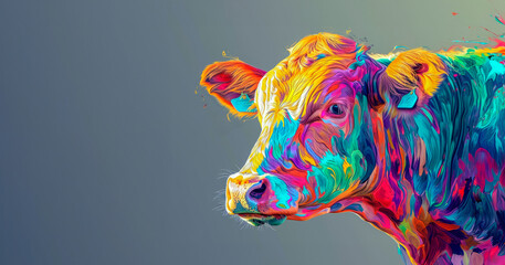 Banner with copy space. Chromatic Mosaic - The Vibrant Essence of Bovine Beauty
