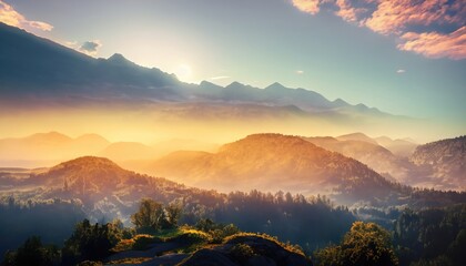 Majestic landscape glowing by sunlight in the morning