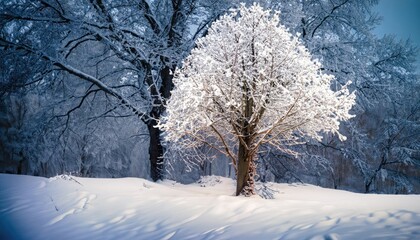 Magical winter snow-covered tree