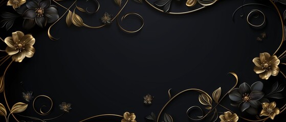 luxury black gold background with swirl and flower