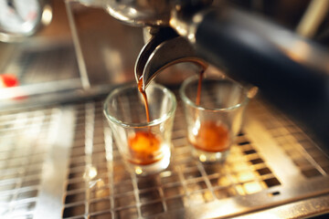 Coffee shot,Coffee machine pouring out espresso shot