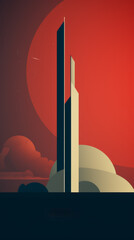 Retrofuturistic advertising poster illustration with vibrant colors