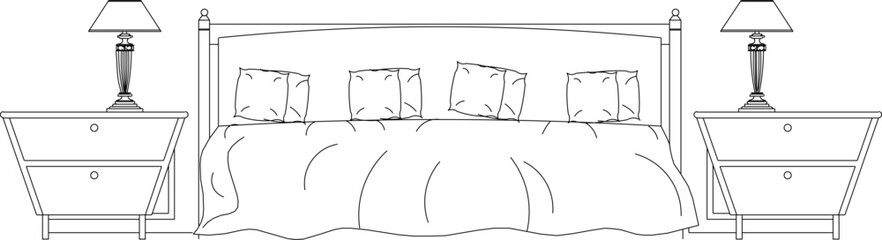 Vector sketch illustration of modern classic bed interior drawing design