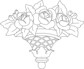 Vector sketch illustration of old classic engraving design, vintage natural leaf floral motif 