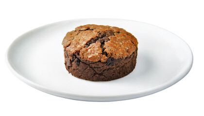 Fototapeta na wymiar Chocolate muffin on a white plate isolated on transparent background.