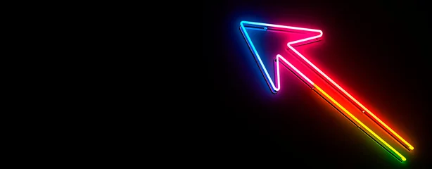 Foto op Canvas Neon arrow with rainbow colors pointing upwards to the left with space for text © TopMicrobialStock