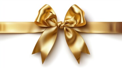 Golden bow adorned with a long ribbon isolated on a white background. Festive ornament. Vector illustration