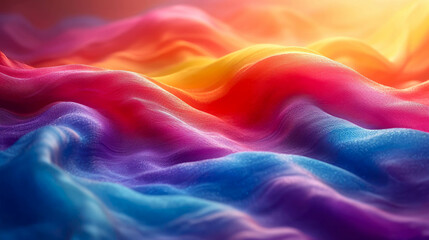 Rainbow fabric abstract waves background. Close-up of colorful fabric texture - obrazy, fototapety, plakaty