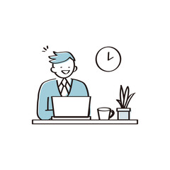 仕事中に嬉しいことがあった会社員のイラスト素材
