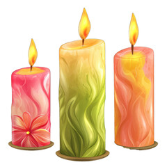 A Set of Decorative Candles.. Isolated on a Transparent Background. Cutout PNG.