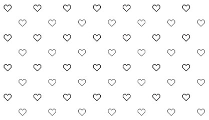 Valentines day pattern background with pixel art hearts. Outline, Vector illustration. flyers, invitation, posters, brochure, banner, In black and white