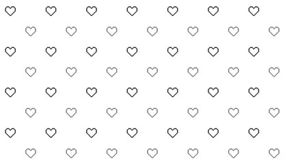 Valentines day pattern background with pixel art hearts. Outline, Vector illustration. flyers, invitation, posters, brochure, banner, In black and white