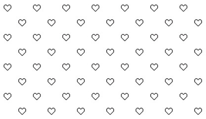 Valentines day pattern background with pixel art hearts. Outline, Vector illustration. flyers, invitation, posters, brochure, banner, In black and white