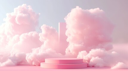 Elegant pink 3D cloud podium for stylish product display