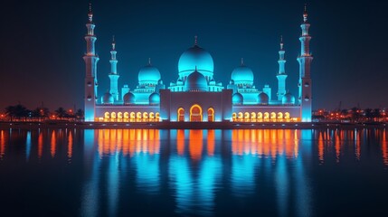 Fototapeta na wymiar Illuminated Night View of a Large mosque