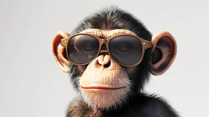 Deurstickers A mischievous monkey comes to life in stunning 3D style with incredible rendering. This playful primate is captured in exquisite detail against a clean white background, making it perfect fo © Factory