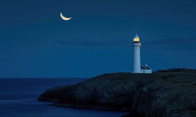 lighthouse and crescent moon