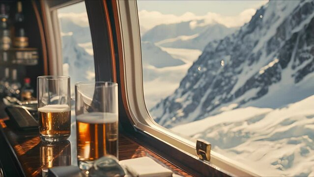 Satisfy your cravings for luxury and adventure with a minibar filled to the brim with premium drinks, complemented by a stunning vista of glacial scenery through the private jets window.