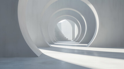 Minimalistic white arches forming a tunnel vision.