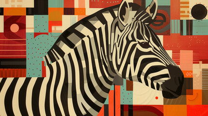 Zebra integrated into a geometric abstract background.