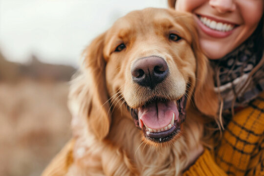 Girl hug with dog golden retriever.Human with dog.good friend concept