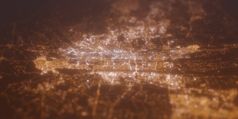 Street lights map of Pretoria (South Africa) with tilt-shift effect, view from north. Imitation of macro shot with blurred background. 3d render, selective focus