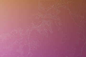 Map of the streets of Port Louis (Mauritius) made with white lines on pinkish red gradient background. Top view. 3d render, illustration