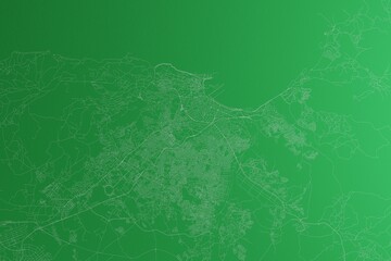 Map of the streets of Tangier (Morocco) made with white lines on green paper. Rough background. 3d render, illustration
