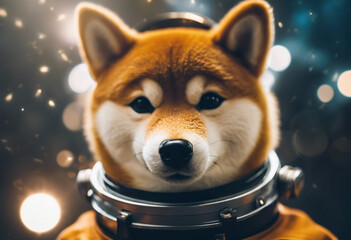 a cute happy shiba inu astronaut