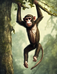 a monkey hanging from a tree