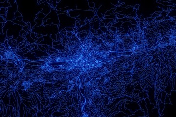 Street map of Innsbruck (Austria) made with blue illumination and glow effect. Top view on roads network - obrazy, fototapety, plakaty