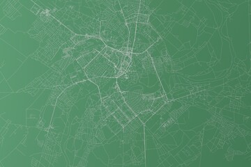 Stylized map of the streets of Mogilev (Belarus) made with white lines on green background. Top view. 3d render, illustration