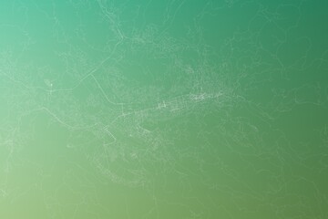 Map of the streets of Sarajevo (Bosnia) made with white lines on yellowish green gradient background. Top view. 3d render, illustration