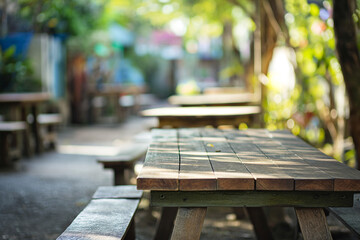 Fototapeta premium Outdoor communal tables for breaking the collective fast, Ramadan concept. generative AI