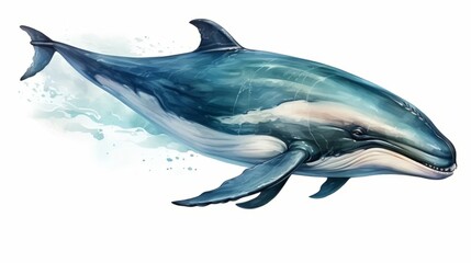 Watercolor whale drawing on a white background. Underwater art