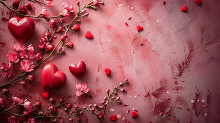 Arrière plan Saint Valentin, Amour et cœur sur fond rose et rouge, illustration ia générative - obrazy, fototapety, plakaty