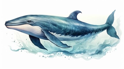 Obraz premium Watercolor whale drawing on a white background. Underwater art