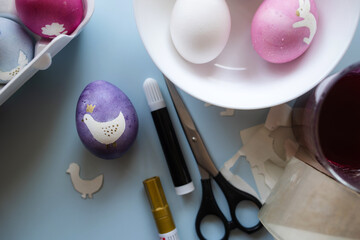 painted eggs for easter. art craft for kids. process. diy